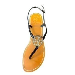 TORY BURCH BLACK SANDALS WITH SPARKLY LOGO SIZE 10.5